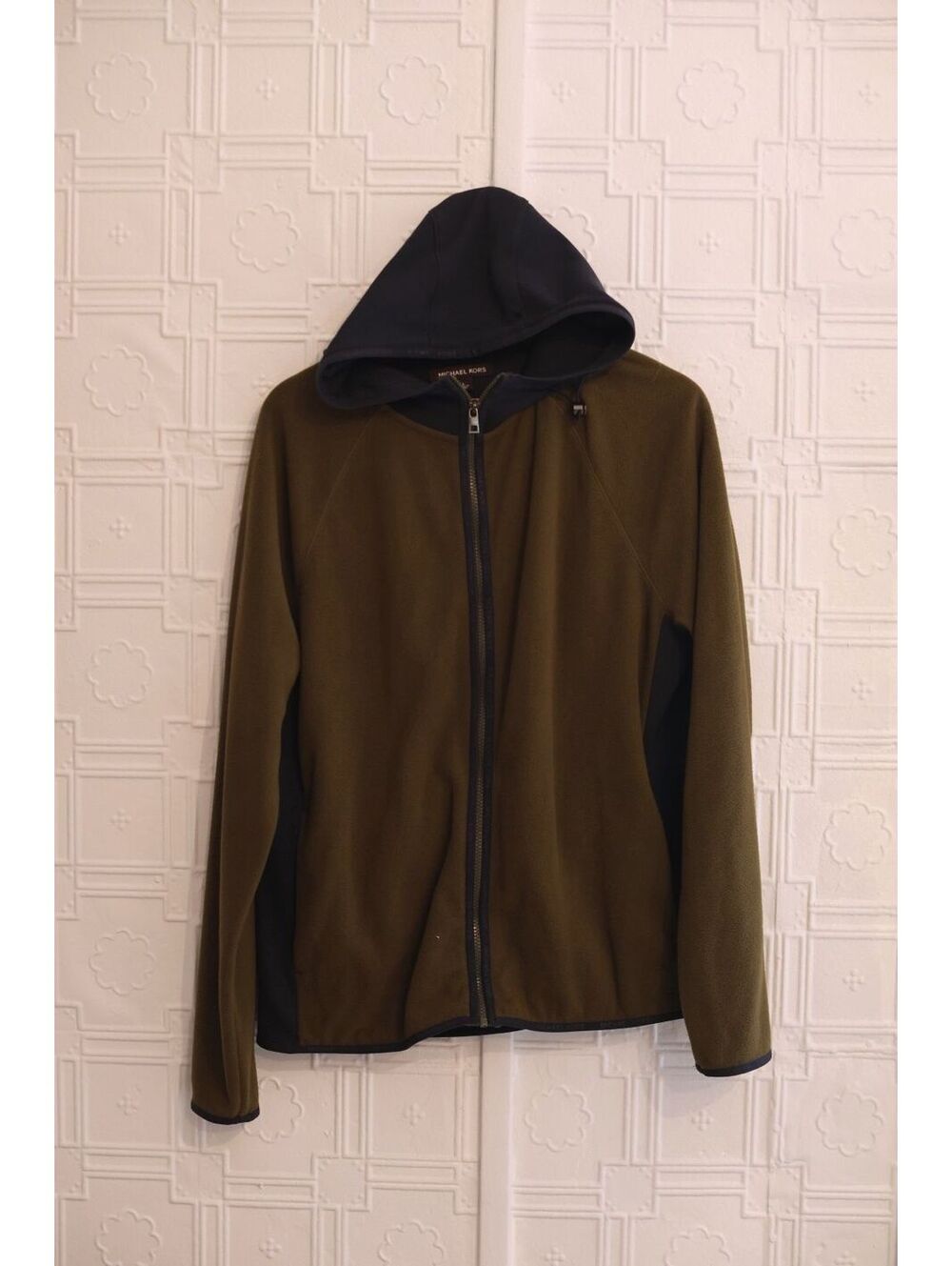 Michael Kors Olive Green and Navy Full Zip Hoodie Jacket Size L